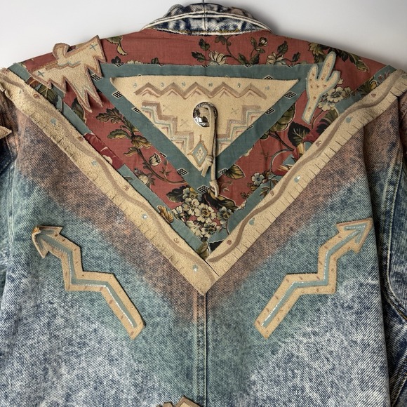 VTG 80s 90s Womens Sz S Western Denim Jacket Acid Wash Southwestern Cowgirl USA - Picture 10 of 14